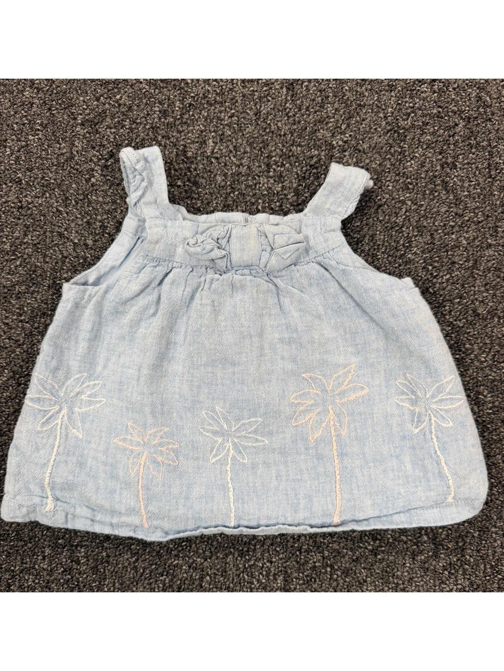 Janie and Jack Light Blue Baby Dress with Embroidered Palm Trees 3-6 Months